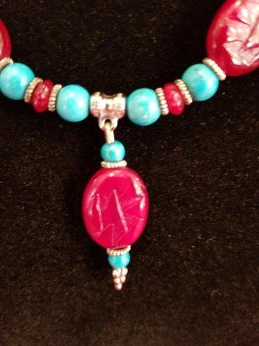 Turquoise and Cranberry Red Bead Necklace / Choker