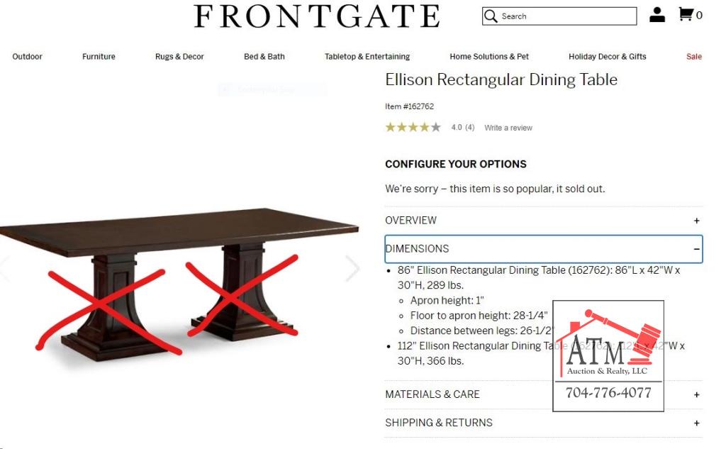 Frontgate 112" Rectangle Dining Tabletop - Sable