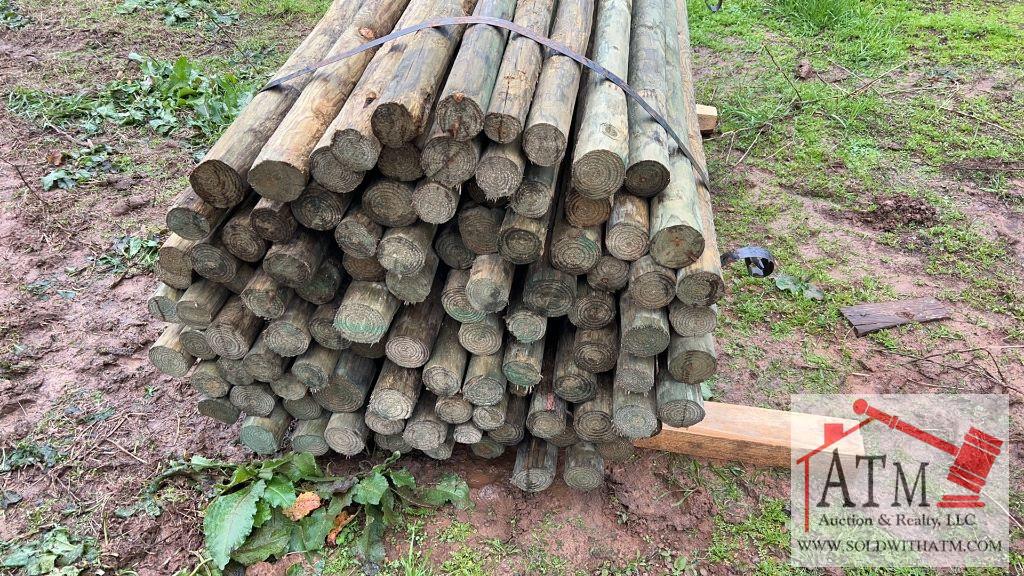 (100) 3" X 7' Treated Round Wooden Fence Post