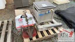 Pallet w/ Wagon, Grill, Hose Reel