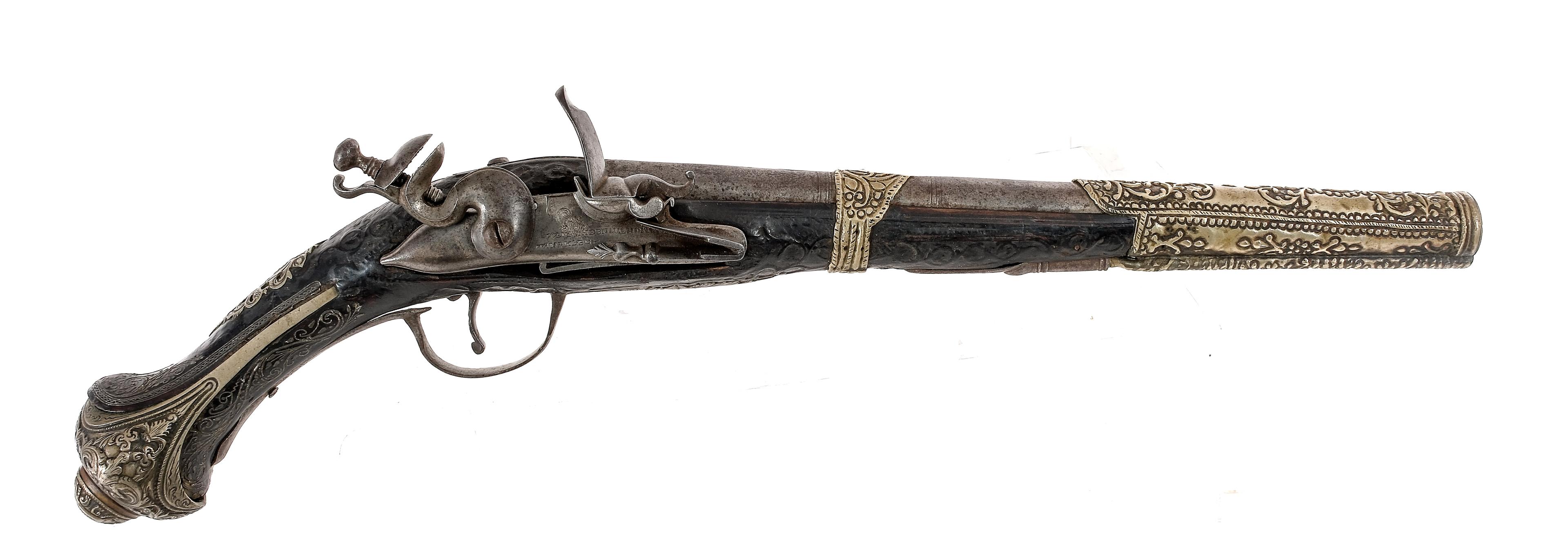 Greek or Ottoman Tin Alloy Gilt Flintlock Pistol