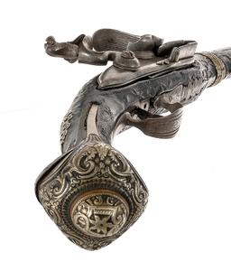 Greek or Ottoman Tin Alloy Gilt Flintlock Pistol