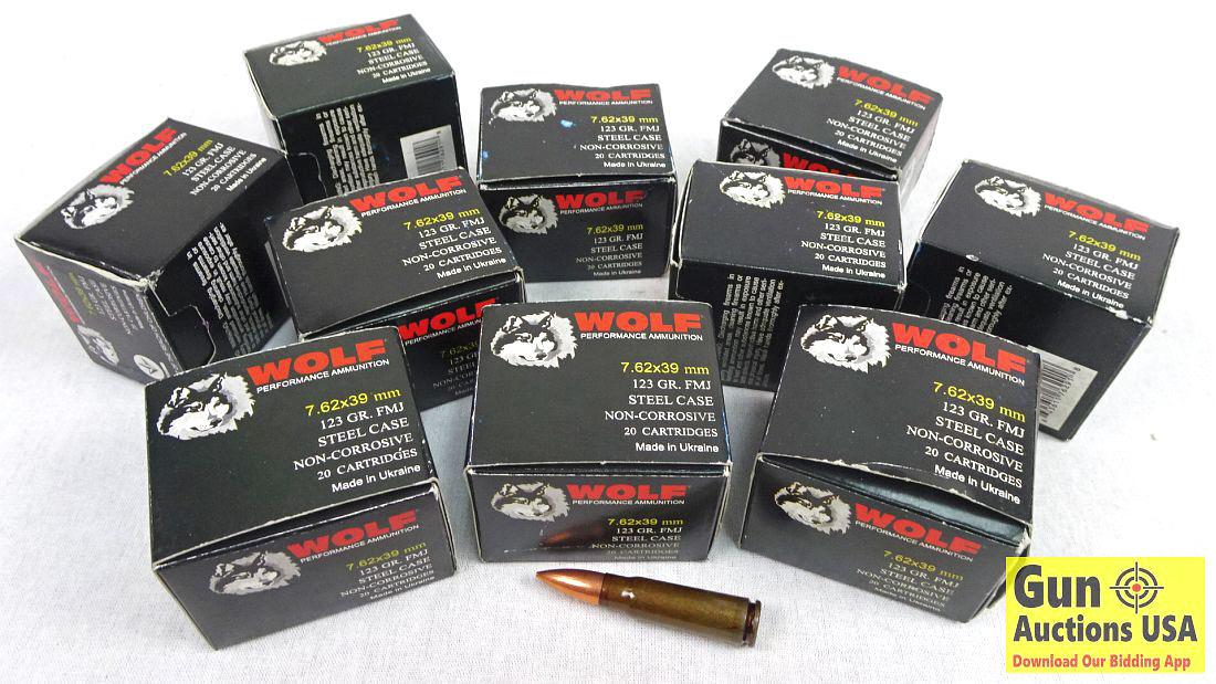 Wolf FMJ 7.62x39 mm Ammo. NEW in Box. 10 Boxes of 20- 200 Round Total of 123-Grain FMJ Ammo. Ukraine