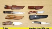 Buck, Master Cutlery, Marbles Knives . Good Condition . Lot of 4; Knives with Sheaths. 1-Buck 4" Bla