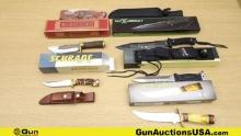 Schrade, Rough Rider, Etc. Knives . Very Good . Lot of 5; Fixed Blade Knives. Includes Box's. . (677