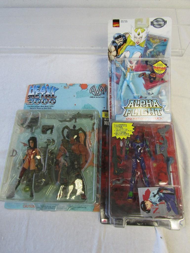 Action Figures. 3 Pc Assortment. Heavy Metal 2000, Neon Genesis Evangelion, Alpha Flight. Unopened.