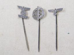 Group of THREE German WWII Third Reich period stickpins.