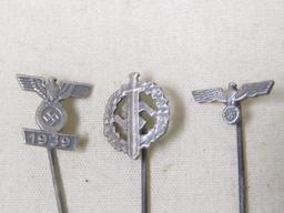 Group of THREE German WWII Third Reich period stickpins.