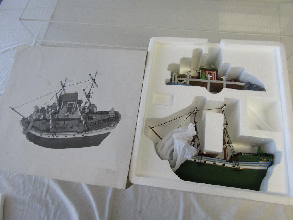 Dept 56 New England Village Ship The Emily Louise w/Dock and Mr. Christmas North Wood Lighthouse.