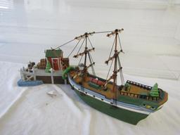 Dept 56 New England Village Ship The Emily Louise w/Dock and Mr. Christmas North Wood Lighthouse.