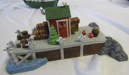 Dept 56 New England Village Ship The Emily Louise w/Dock and Mr. Christmas North Wood Lighthouse.