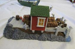 Dept 56 New England Village Ship The Emily Louise w/Dock and Mr. Christmas North Wood Lighthouse.