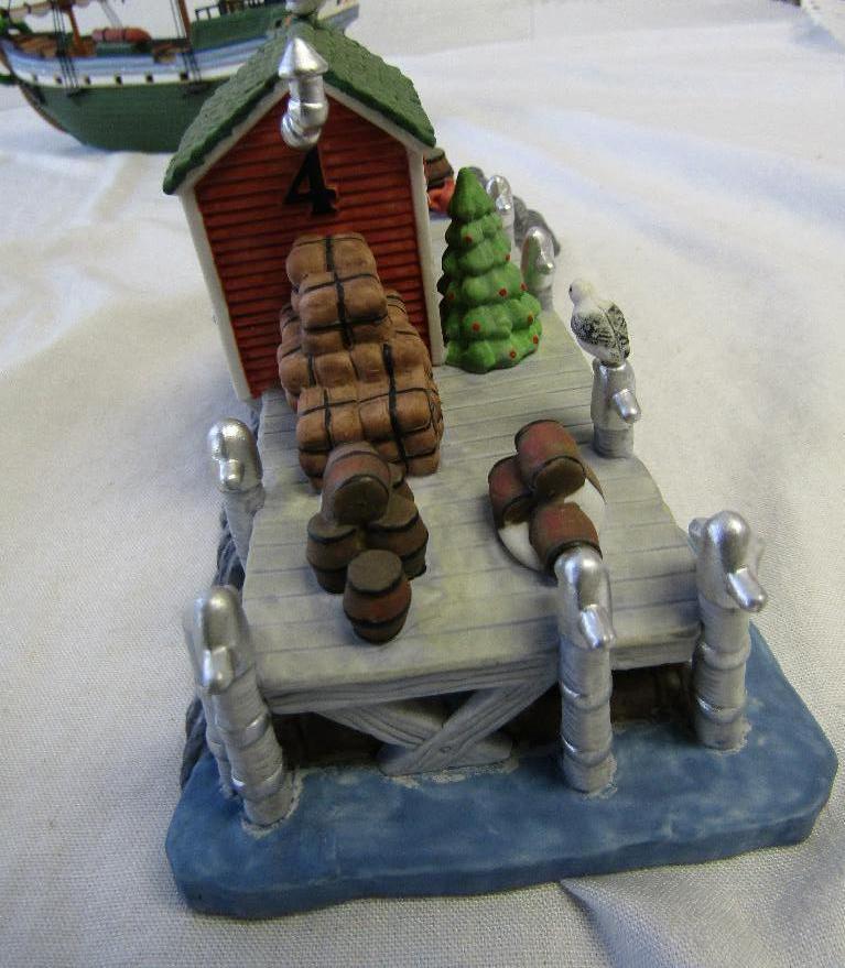 Dept 56 New England Village Ship The Emily Louise w/Dock and Mr. Christmas North Wood Lighthouse.