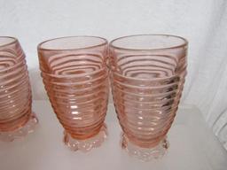 Vintage Anchor Hocking Pink Manhattan Tumblers. Bubble Footed. 5.25" High. 8 Pc Lot.