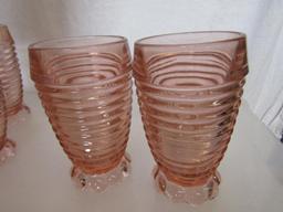 Vintage Anchor Hocking Pink Manhattan Tumblers. Bubble Footed. 5.25" High. 8 Pc Lot.