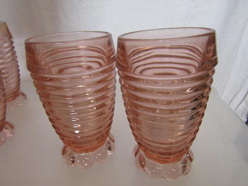 Vintage Anchor Hocking Pink Manhattan Tumblers. Bubble Footed. 5.25" High. 8 Pc Lot.