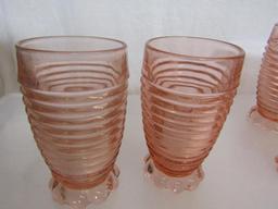 Vintage Anchor Hocking Pink Manhattan Tumblers. Bubble Footed. 5.25" High. 8 Pc Lot.