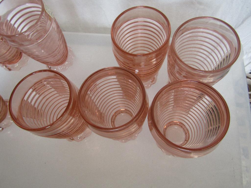 Vintage Anchor Hocking Pink Manhattan Tumblers. Bubble Footed. 5.25" High. 8 Pc Lot.