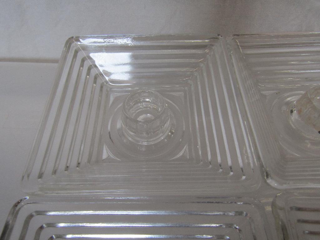 Vintage Anchor Hocking Manhattan Clear Glass Candle Holders (4) and Ash Trays (5). Pre-Owned.