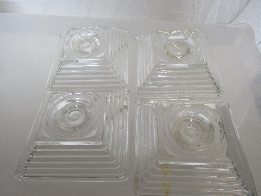 Vintage Anchor Hocking Manhattan Clear Glass Candle Holders (4) and Ash Trays (5). Pre-Owned.