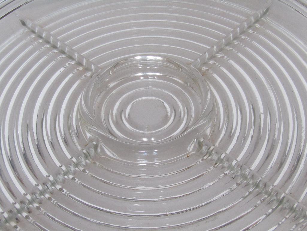 Vintage Anchor Hocking Manhattan Clear Glass Sectioned Tray. Approx 14"x1"H (16" Handle to Handle).