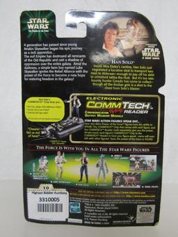 1999 Star Wars Power Of The Force Hasbro Action Figure. Comm Tech Chip. Han Solo. New On Card.