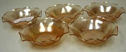 Vintage Carnival Glass Marigold Jeannette Iris Herringbone Bowls. Set of 5. Each 1.5"H x 5.5".