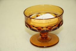 Vintage Carnival Glass Amber King Crown Thumbprint Compote 3"Hx4".