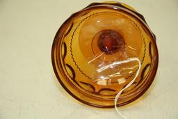 Vintage Carnival Glass Amber King Crown Thumbprint Compote 3"Hx4".