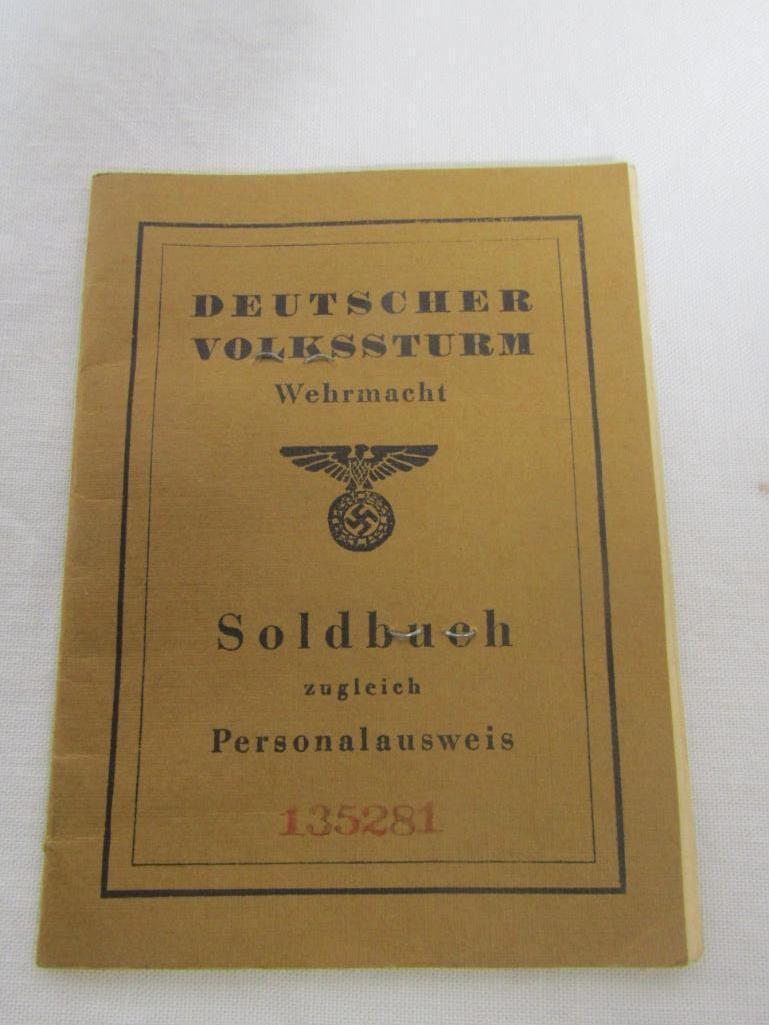 German World War II Volkssturm Soldier Soldbuch Identification Book.