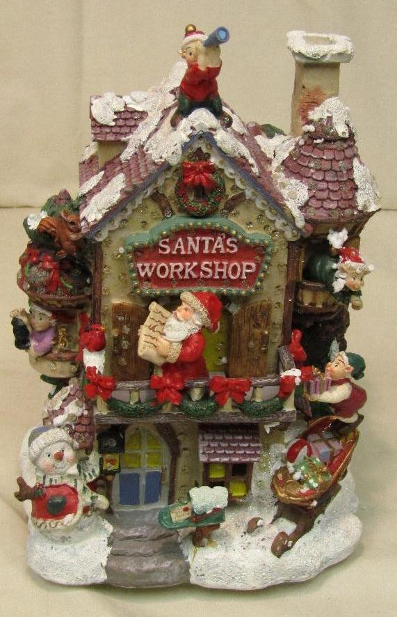 Berkeley Designs Fiber Optic Village Collection Santa's Workshop Sculpture w/AC Transformer.