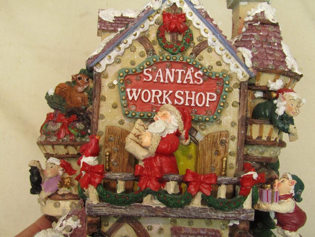 Berkeley Designs Fiber Optic Village Collection Santa's Workshop Sculpture w/AC Transformer.