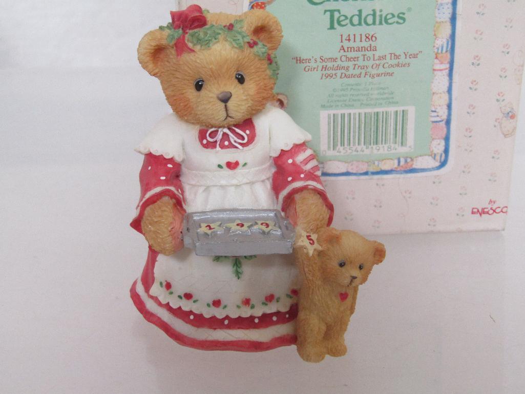 Cherished Teddies Enesco 1995 Figurine 141186. Amanda Here's Some Cheer To Last The Year. NIB.