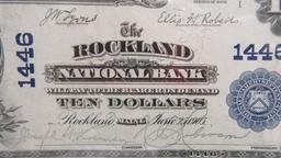 1905 $10.00 National Currency, Rockland Maine. New Mint Condition. No folds