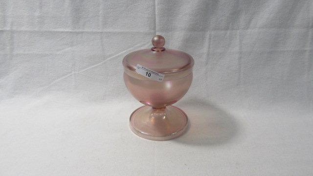 RARE Velva Rose Stretch Glass covered compote