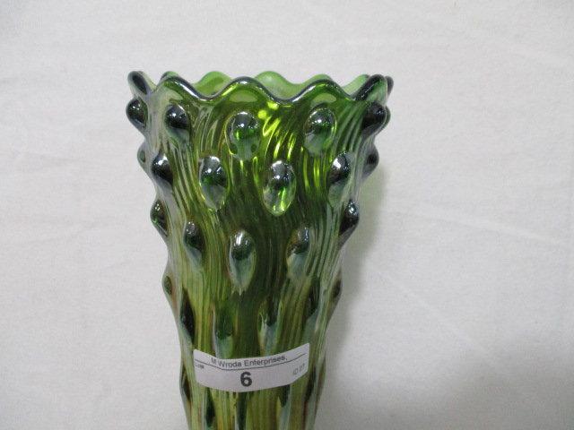 Millersburg 10" green Hobnail Swirl vase