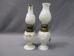 2  Milk Glass Miniature Oil Lamps