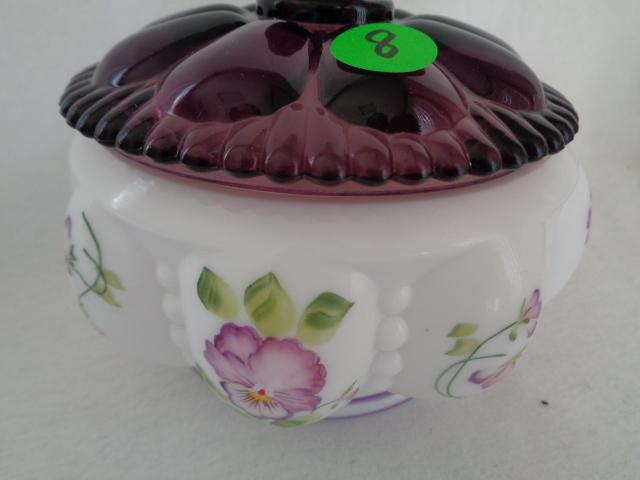 Fenton HP Pansy Powder Jar