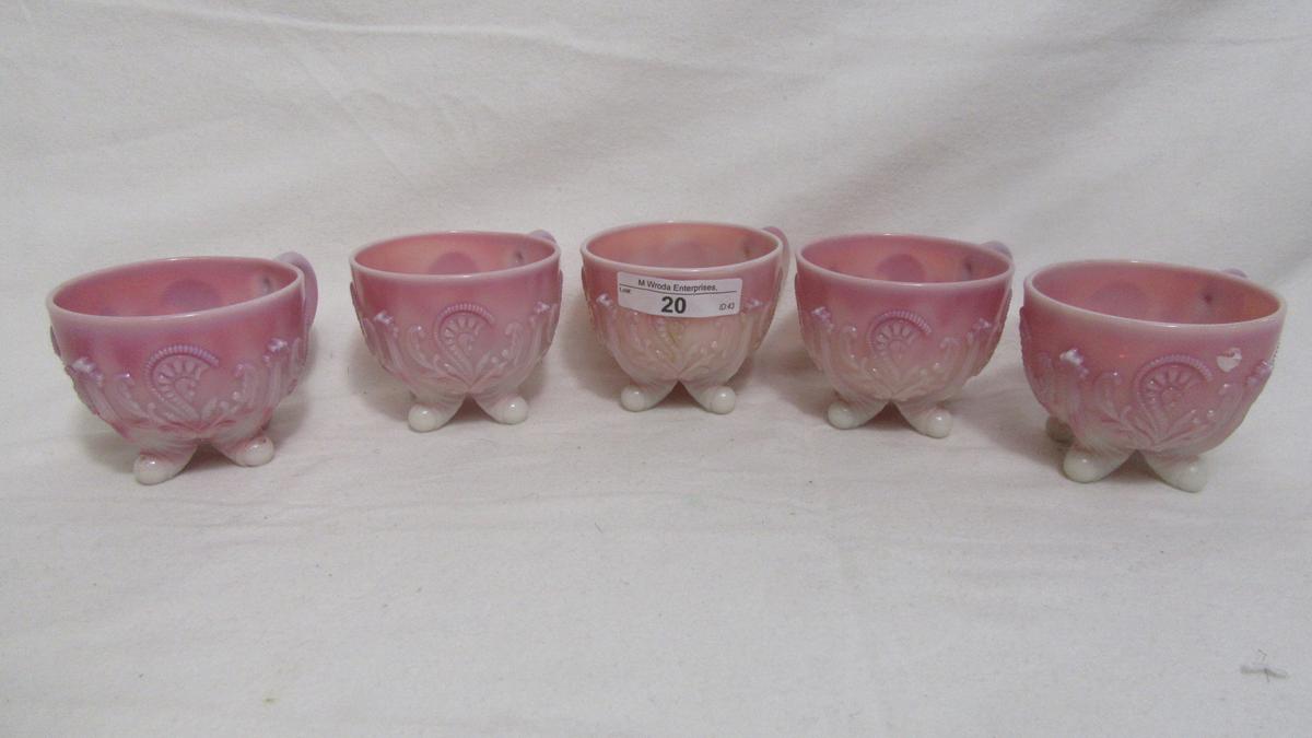 5 Northwood pink slag ft'd punch cups. IFF