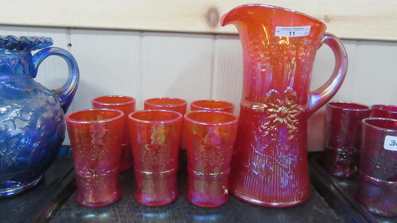 Gibson Contemporary Carnival Glass Tomato Orange Wheat Sheath 7pc water set