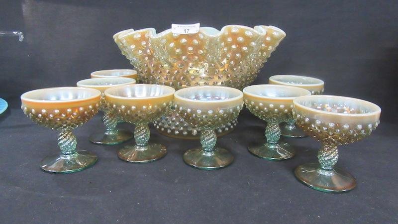 Fenton Art Glass 10pc Aqua Opal Hobnail punch set- RARE