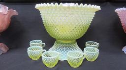 Fenton Art Glass 8pc vaseline opal hobnail CRE punch set