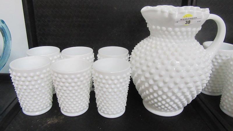 Fenton Art Glass milk glass hobnail 7pc water set