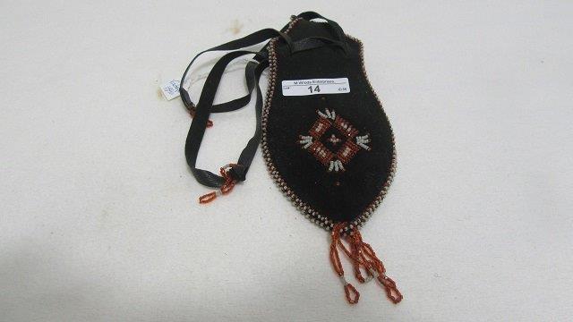 Vintage beaded draw string pouch- CA 1920