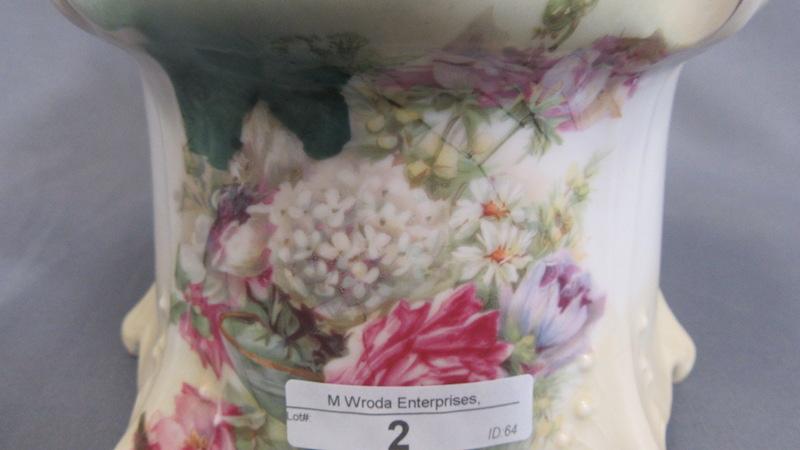 RS Prussia Point & Clover mold biscuit jar w/Glass Bowl of Flowers