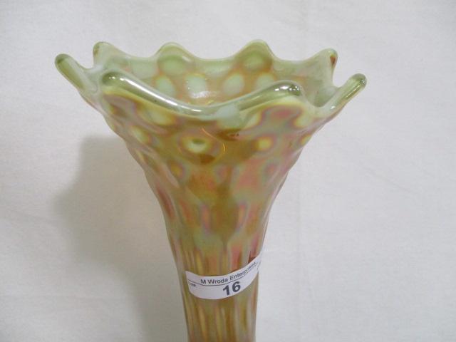 Fenton 9 1/2" VASELINE OPAL Rustic flared vase. Very Rare!!