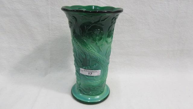 Fenton Peacock Garden Vase 1934 8" Mongolian Green flared- dark rich color