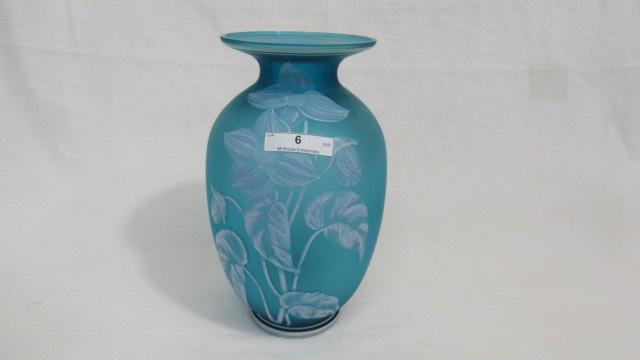 Fenton 9" HP Blue Satin Vase