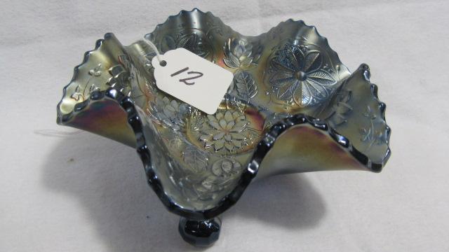 Fenton 6" blue Water Lily footed sauce