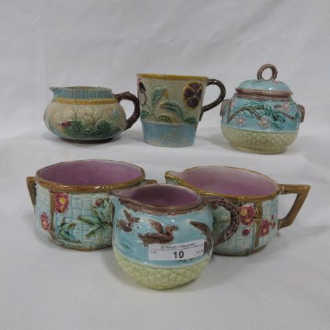 Majolica cream sugar sets; mug; creamer